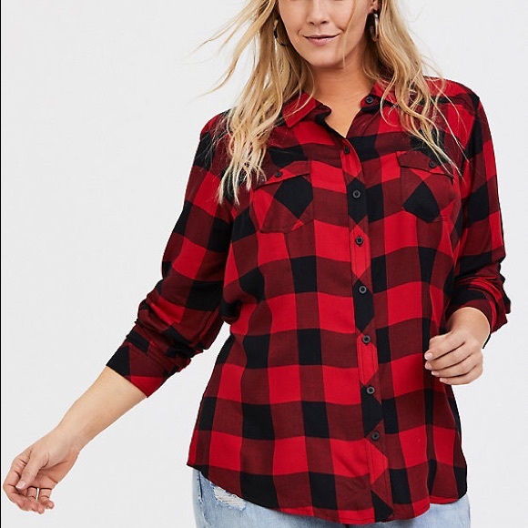 torrid Tops - Torrid Taylor Buffalo Plaid Slim Fit Shirt 2X